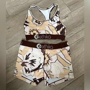 Ethika Brown and Cream Floral Activewear Set